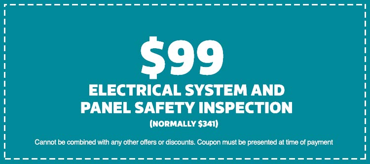 $99 Electrical system and panel safety inspection coupon from Keep Smiling Plumbing Electric Heating and Cooling, originally $341, with terms for usage.