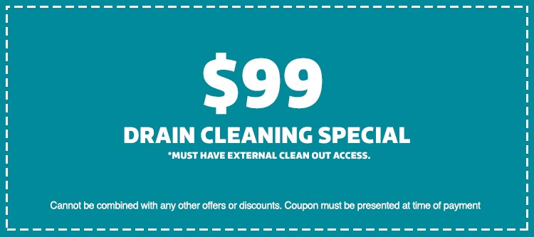 $99 Drain Cleaning Special coupon for Keep Smiling Plumbing, highlighting promotional offer details and terms of use.