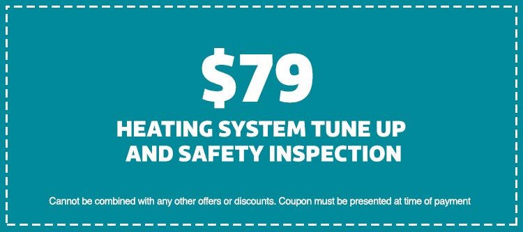 $79 heating system tune-up and safety inspection coupon from Keep Smiling Plumbing Electric Heating and Cooling, terms include non-combination with other offers, presentation required at payment.