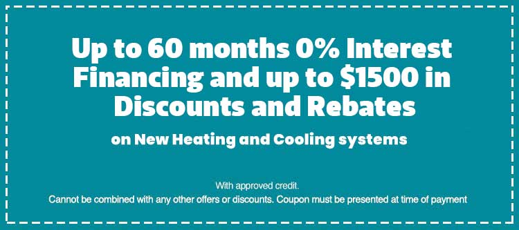 Up to 60 months 0% Interest Financing and up to $1500 in Discounts and Rebates